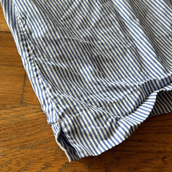 J. Crew Edie Cotton Blue White Pin Stripe Print Pattern Ruffle Blouse Shirt Top - Picture 7 of 13